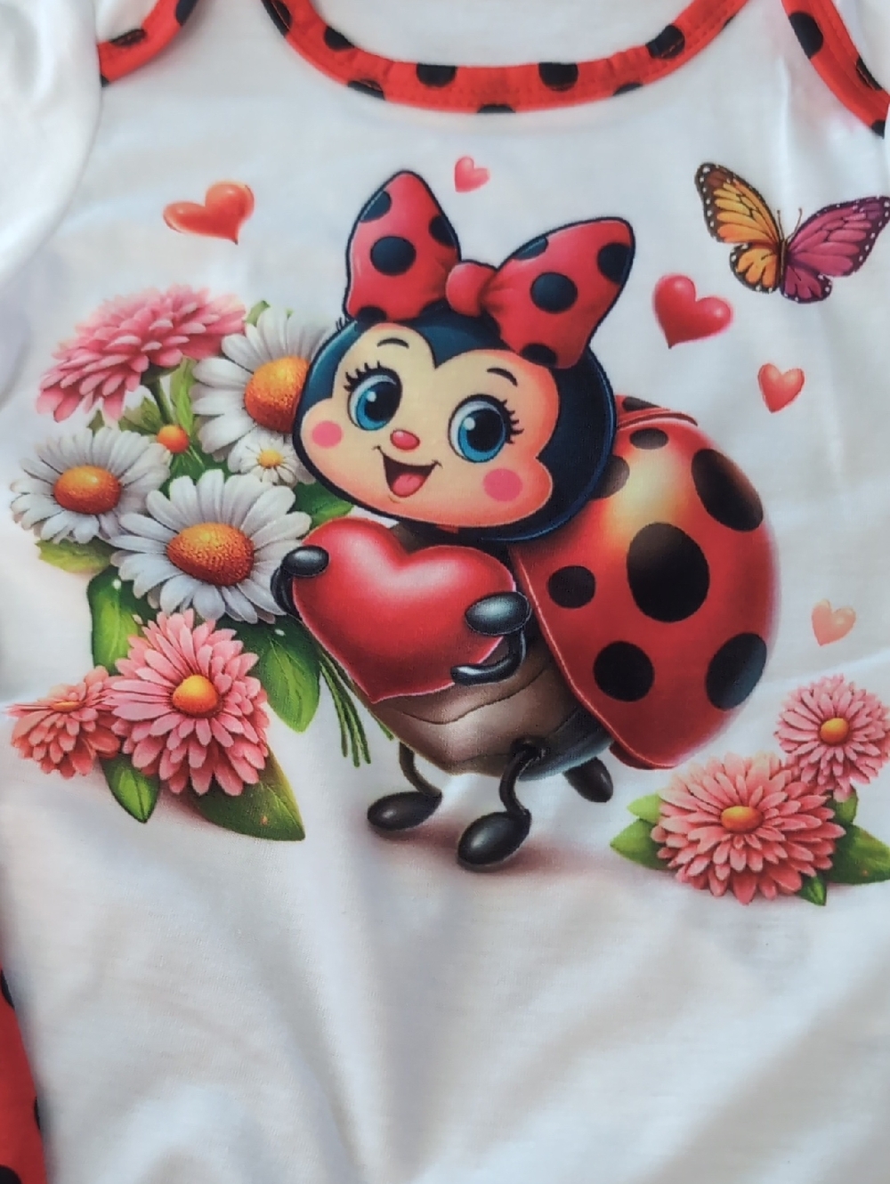 Red & Black Polka Dot Baby Outfit with Ladybug Print - Picture 2 of 5